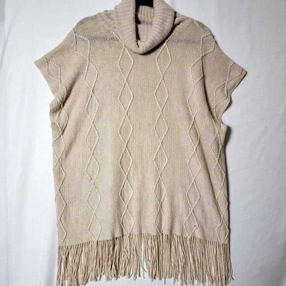 Time & Tru Womens Pull Over Sweater One Size Cowl Neck Short Sleeve Beige - Picture 1 of 10